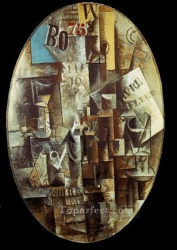 Violon verre pipe et encrier 1912 Cubists Oil Paintings